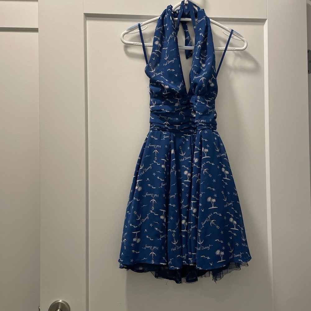 Hell Bunny Blue Halter Dress - Rockabilly Pinup Nautical Size XS